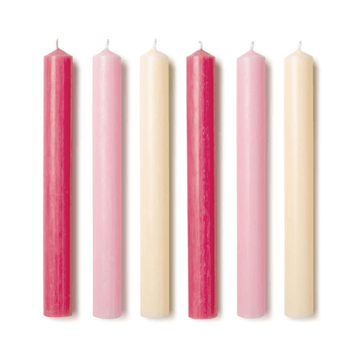 Image showing the Les Roses Set of 6 Dinner Candles, Mixed Pink product.