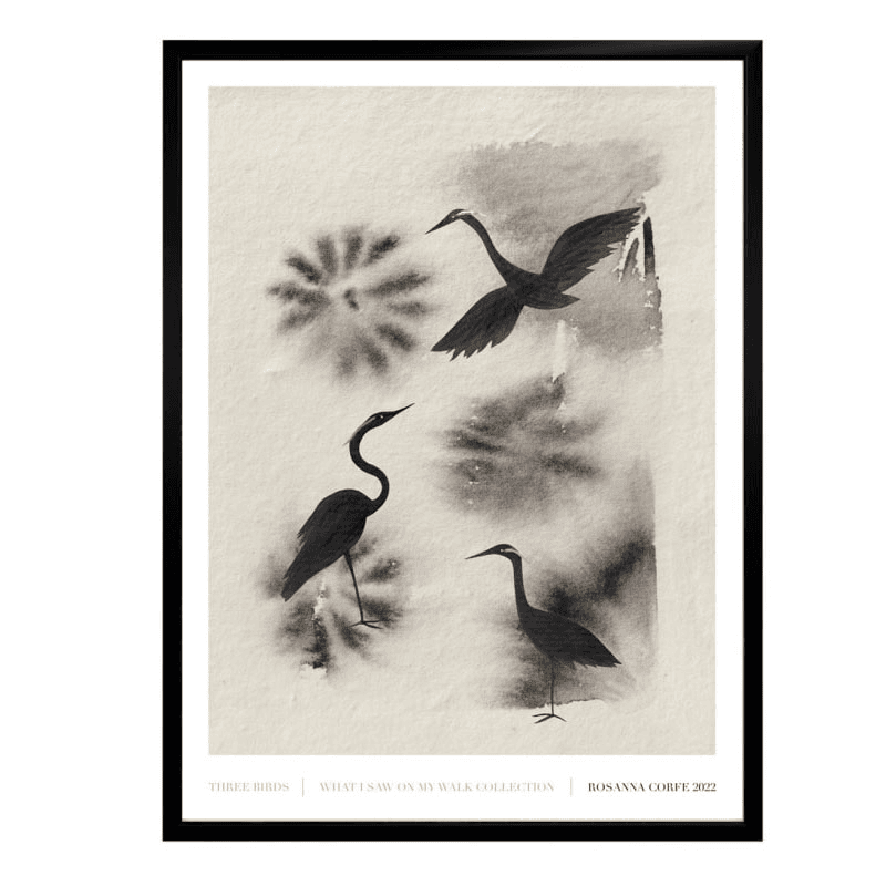 Three Birds Recycled Paper Print, A3, Grey