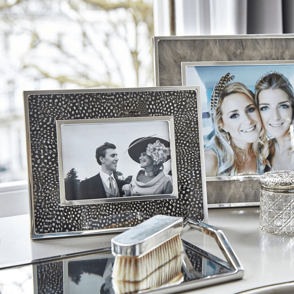 Feather and Glass Photo Frame, 5x7", Guinea Fowl