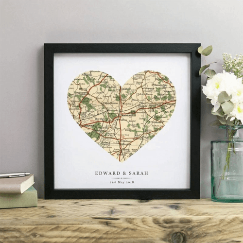 Image showing the Personalised Heart Print Voucher, 30 x 30cm, Black Frame product.