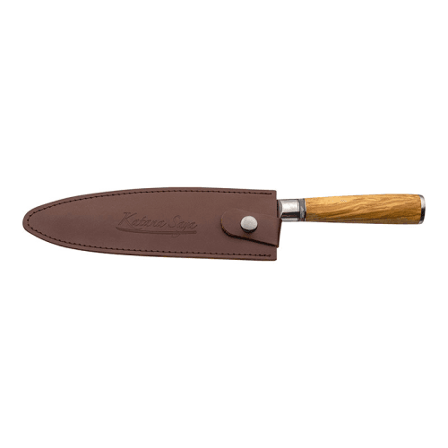 Image showing the Katana Saya Olive Wood Carving Knife, 20cm Damascus Blade product.
