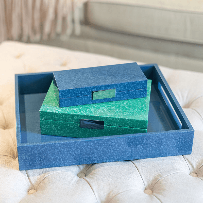 Lacquered Tray 40 x 35cm, Blue Shagreen