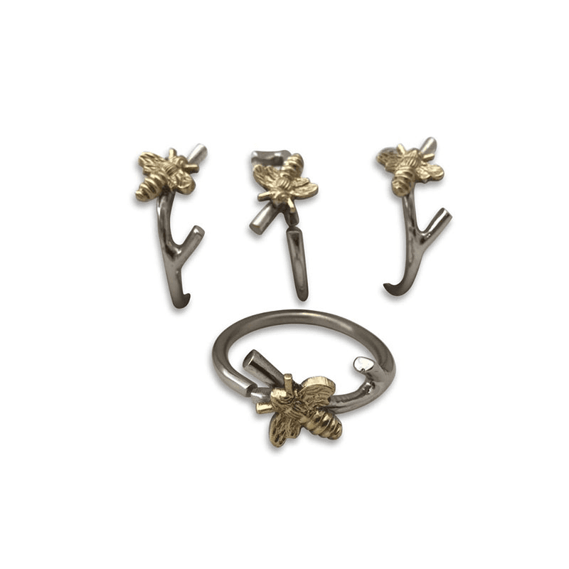 Bee Set of 4 Napkin Rings, D5cm, Silver