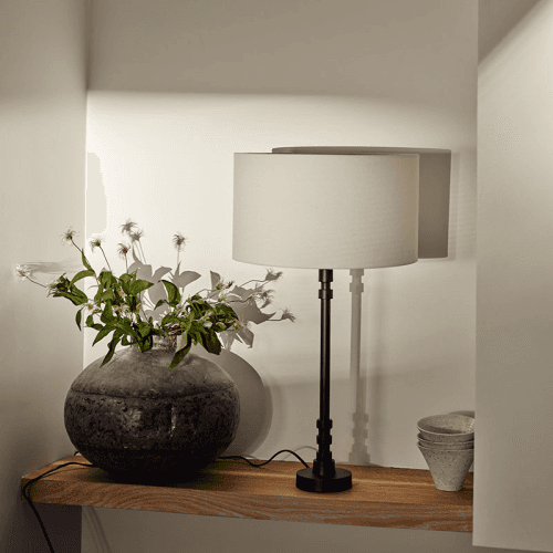 Image showing the Table Lamp, H50cm, Black with Natural Shade product.