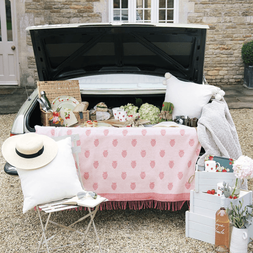 Image showing the Strawberries Picnic Blanket, 145cm, Pink/Black product.