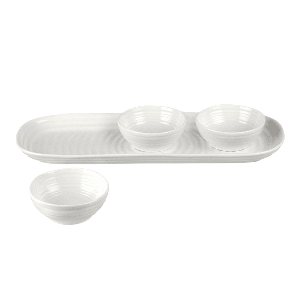 3 bowl & tray set, White