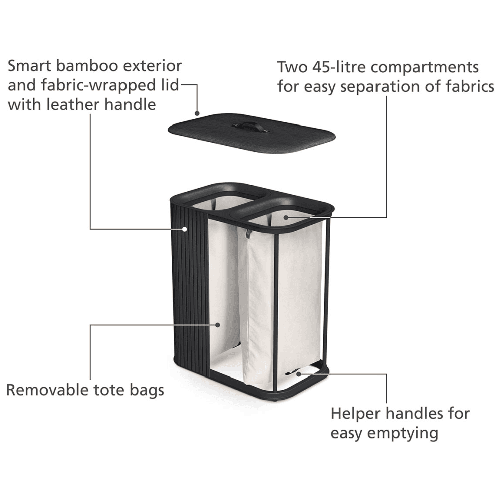 Tota Luxe Laundry Basket, 90L, Black
