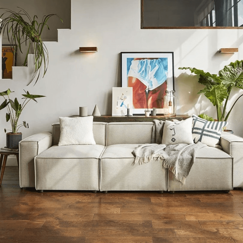 Model 03 3 Seater Linen Sofa, Pumice