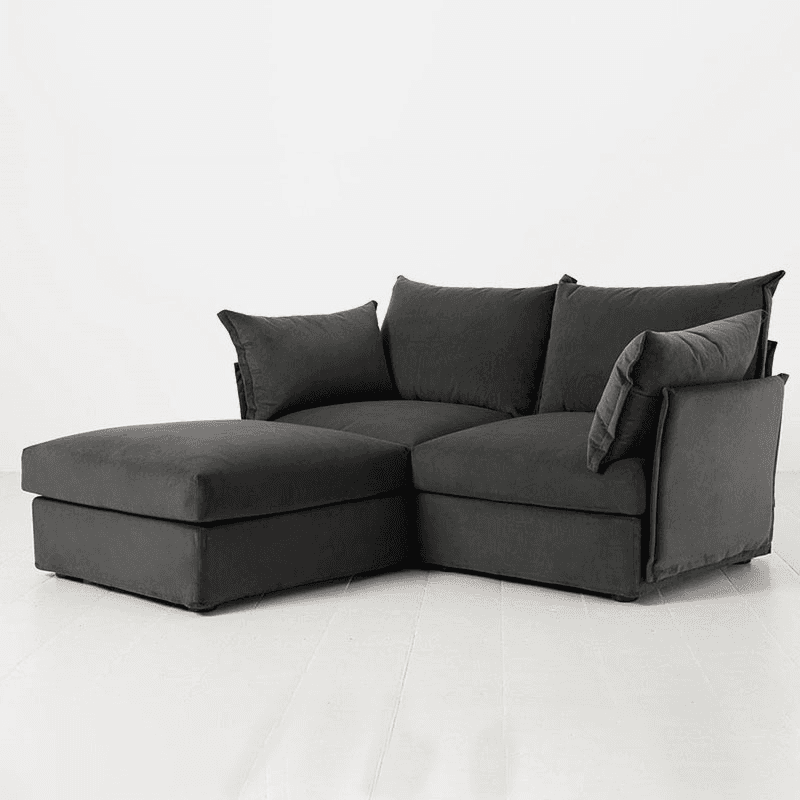 Model 06 Velvet 2 Seater Sofa With Chaise, Charcoal