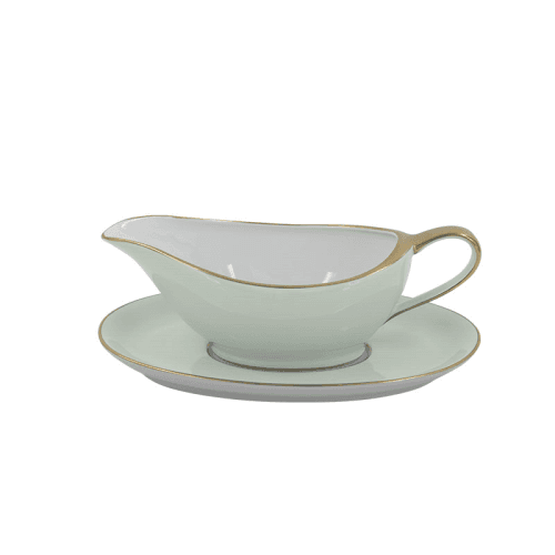 Image showing the Sous Le Soleil Sauceboat On Tray, 350ml, Matt Gold Classic Celadon product.