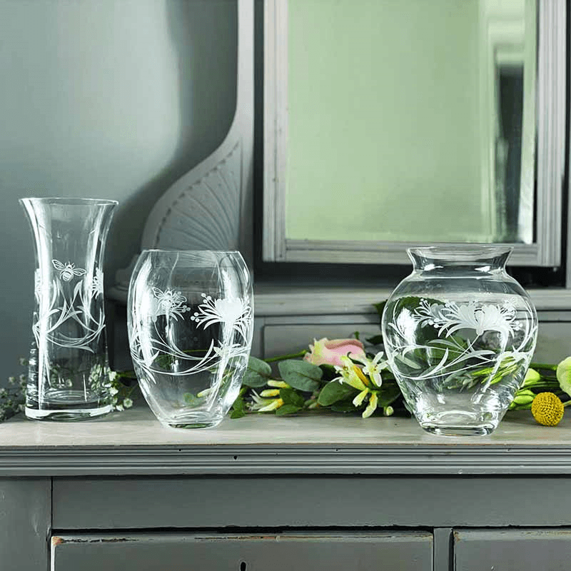 Bee & Honeysuckle Small Posy Vase, H12cm, Clear