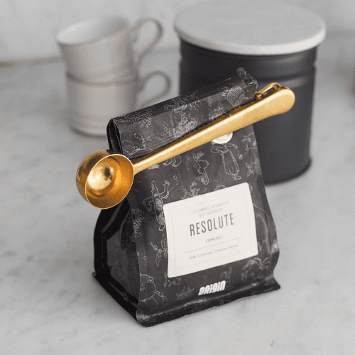 Image showing the Brompton Coffee Scoop with Clip, Brass Finish product.