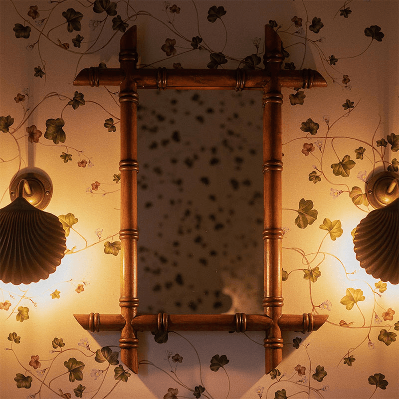 Hardware Barber Mirror, Natural Rattan