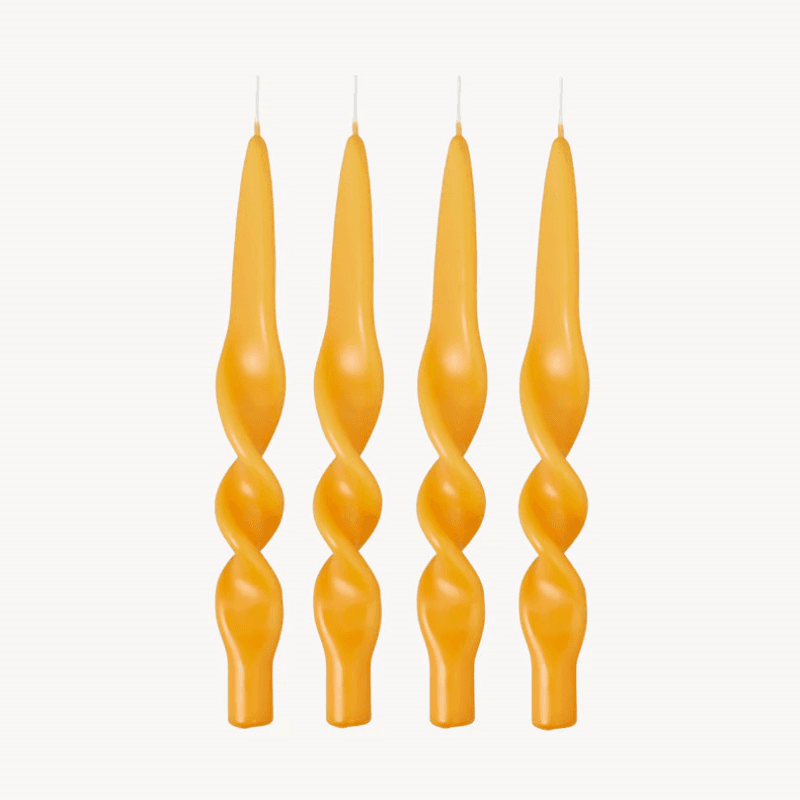 Swirl Set of 4 Dinner Candles, H28cm, Mustard Yellow