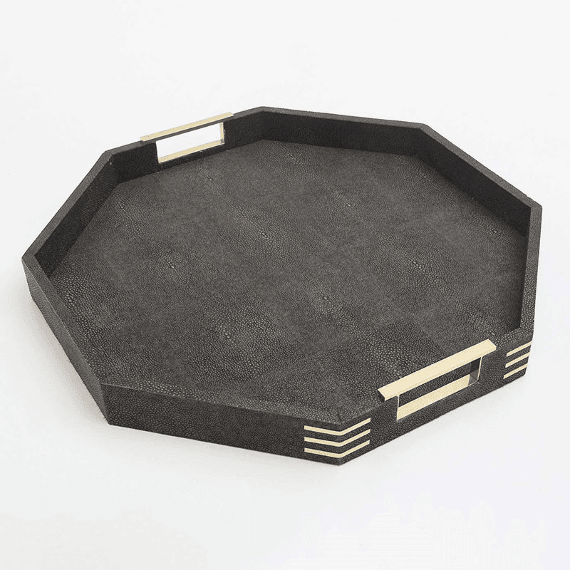 Holmes Octagonal Tray, D50cm, Seal Brown Shagreen