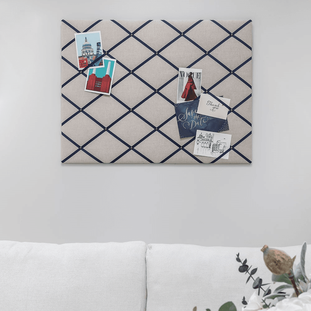 Notice Board, Linen, Navy Ribbon, 60 x 40cm