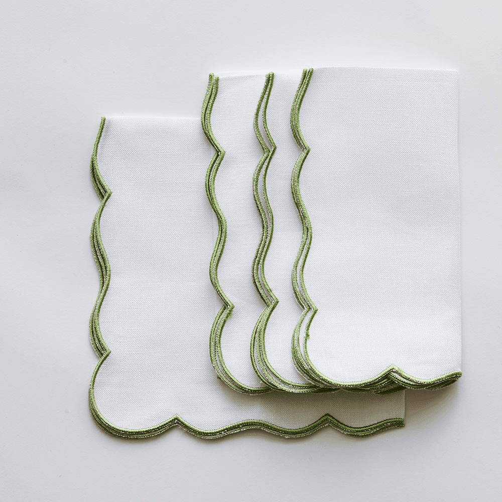 Embroidered Scallop Napkin Set of 4, Green