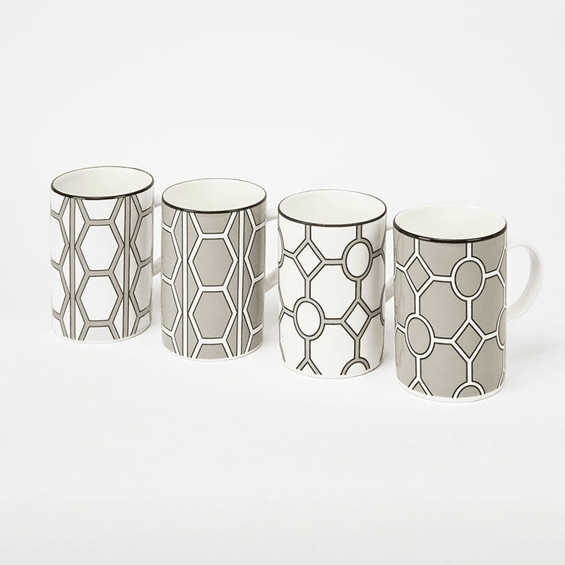 Hex & Hoop Set of 4 Mugs, 350ml, Grey