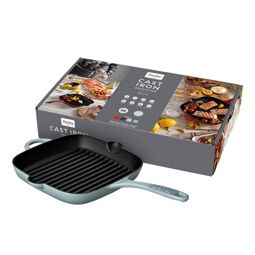 Image showing the Cast Iron Griddle Pan, L25 x W29 x H4cm, Cobalt Blue product.
