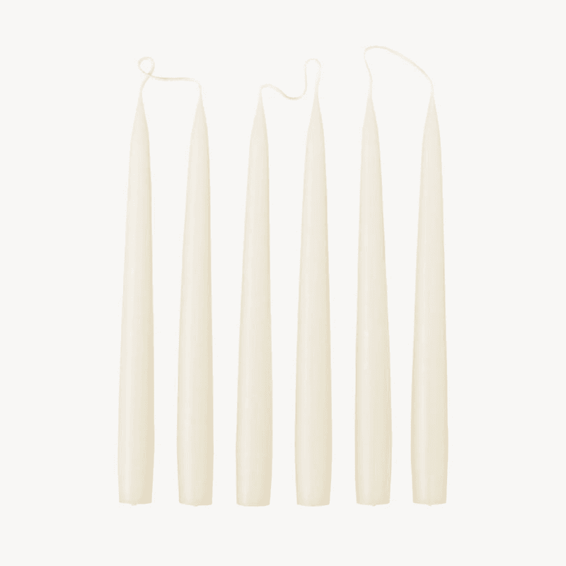 Set of 6 Tapered Dinner Candles, H25cm, Off White
