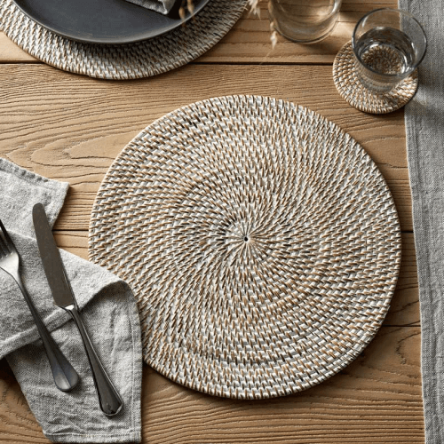 Image showing the Round Placemat, 34cm, Whitewashed Rattan product.