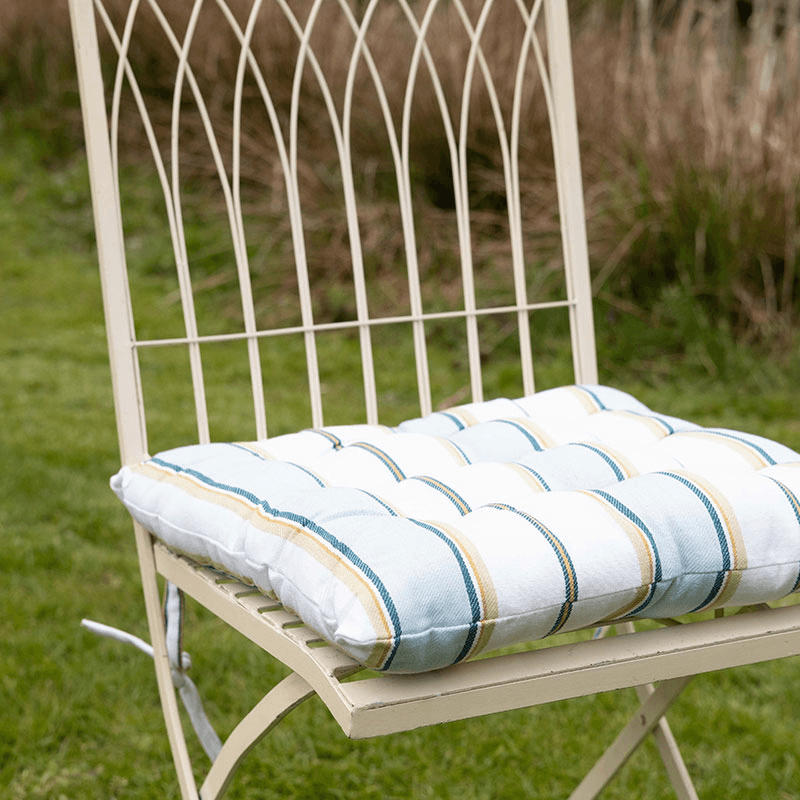 Buff Square Seat Pad, 40 x 40cm, Blue Stripe