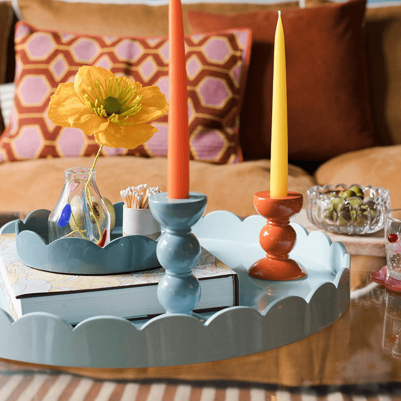 Lacquered Scallop Round Tray D50cm, Eau De Nil