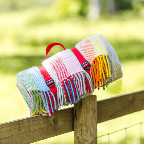 Image showing the Stripe Polo Picnic Rug, 145 x 183cm, Rainbow Grey product.