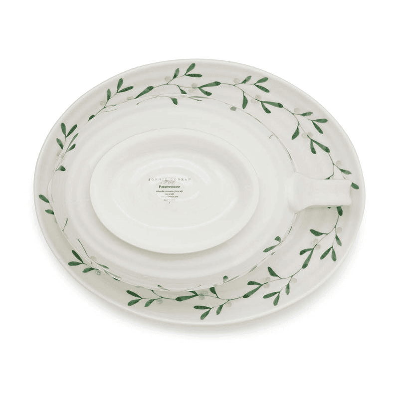 Mistletoe Sauce Boat & Stand, 550ml, White/Green