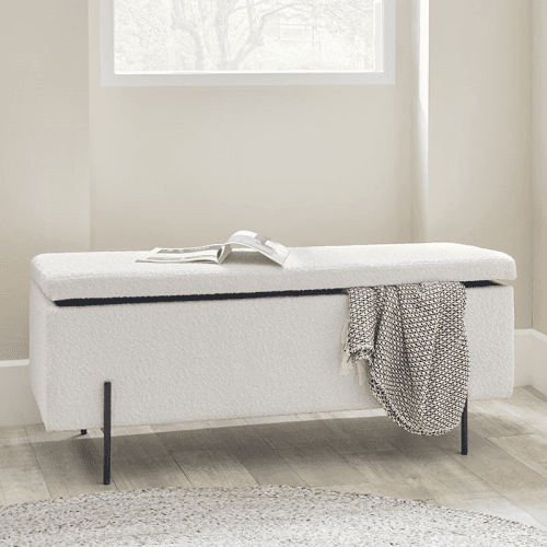 Image showing the Catania Boucle Storage Bench, White product.