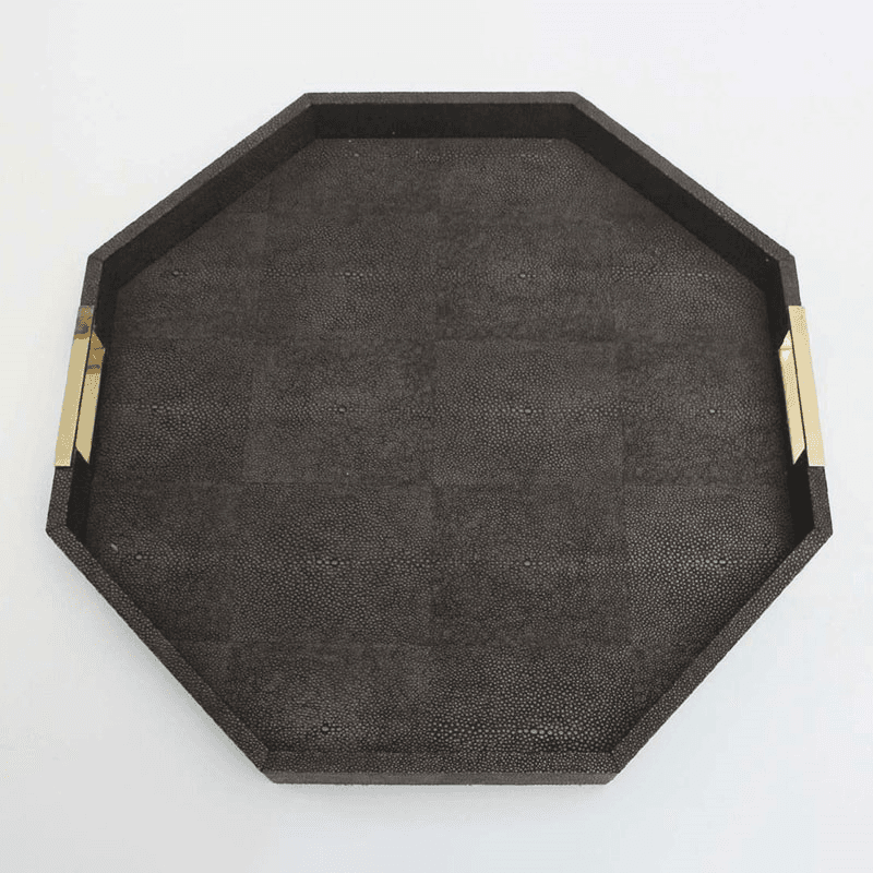 Holmes Octagonal Tray, D50cm, Seal Brown Shagreen