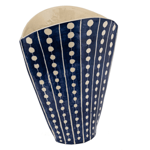 Image showing the Dot Stripe Fan Vase, H25cm, Indigo product.