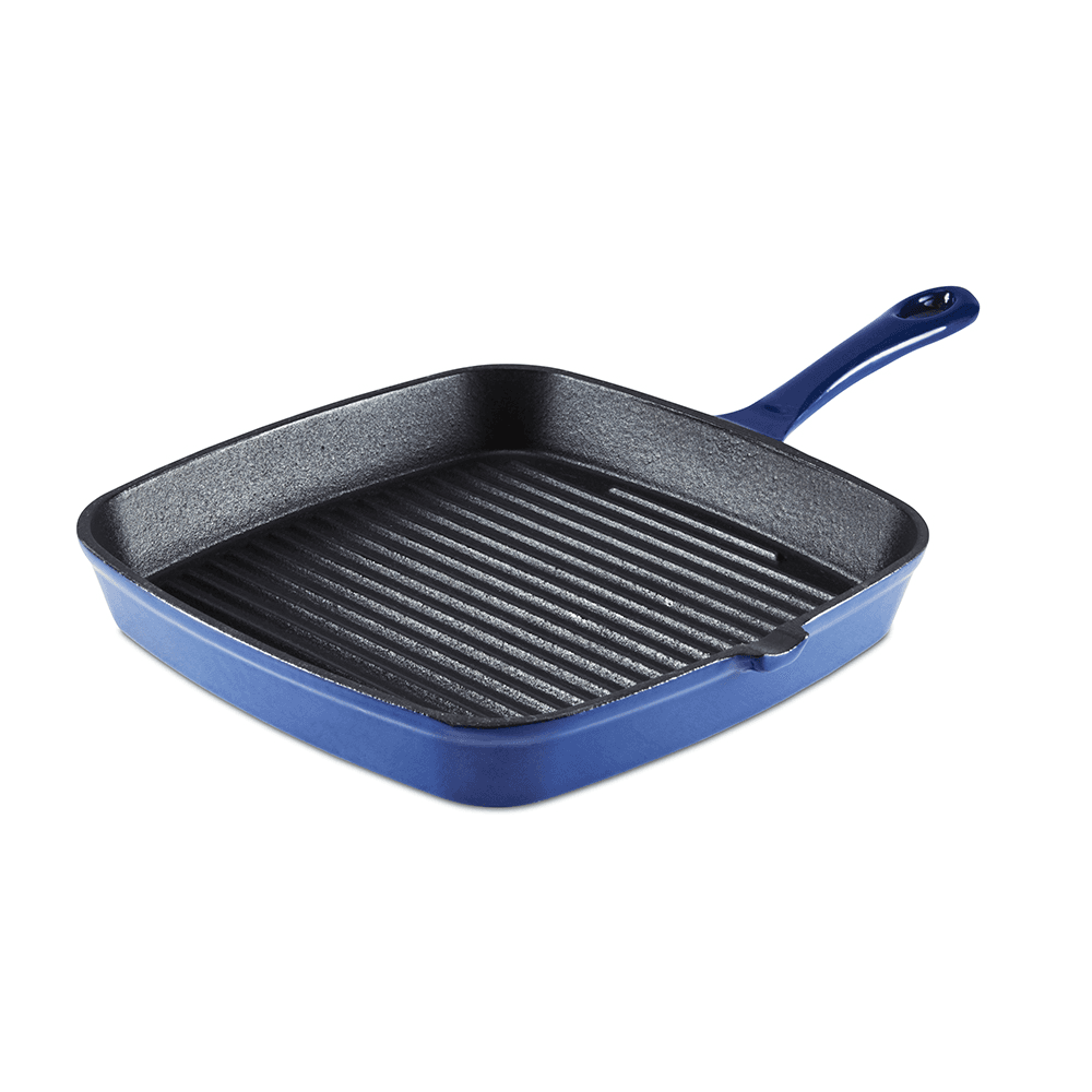 Foundary Cast Iron Square Griddle Pan, 26cm, Blue