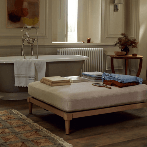 Image showing the Ophelia Footstool, Heavyweight Linen Pale Oat product.