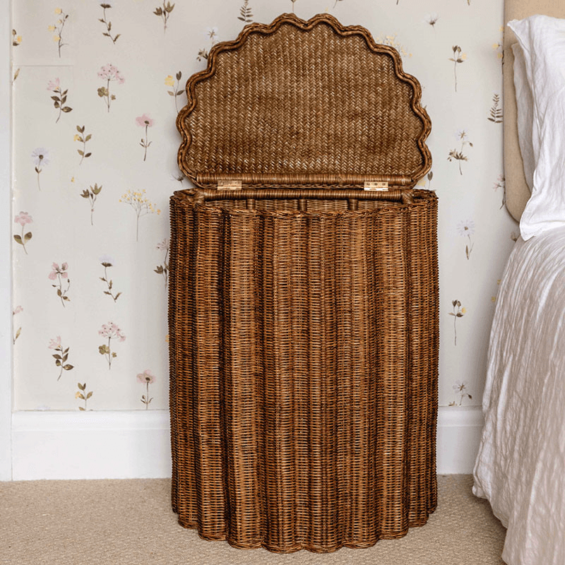 Shell Side Table / Laundry Basket, Teak