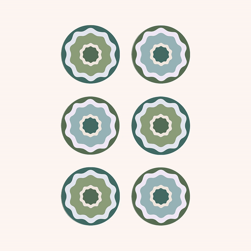 Crab Apple Set of 6 Coasters, D10cm, Green