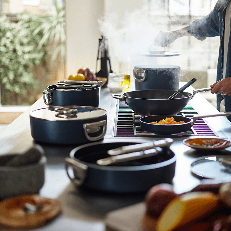 Space Folding Ceramic Non-Stick Saute Pan & Lid, 28cm, Midnight Blue