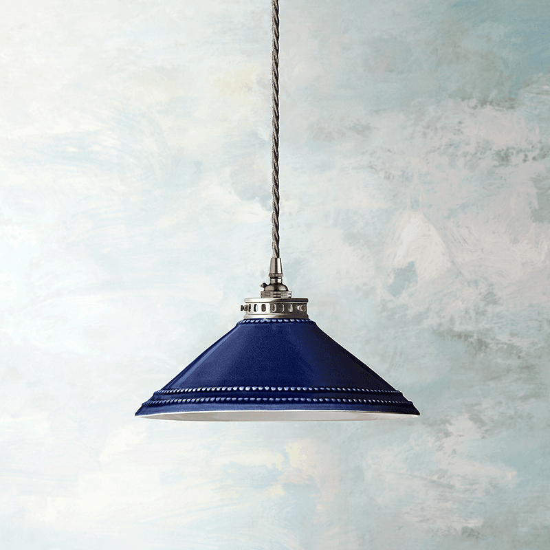 Ted Ceramic Shade with Antiqued Brass Gallery, D29.5cm, Navy