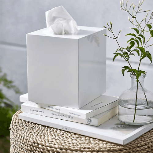 Image showing the Lacquer Tissue Box Cover, 13 x 13cm, White product.