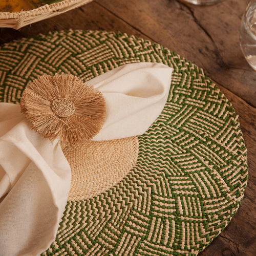 Image showing the Nariño Set of 2 Woven Placemats, D39cm, Olive Green product.