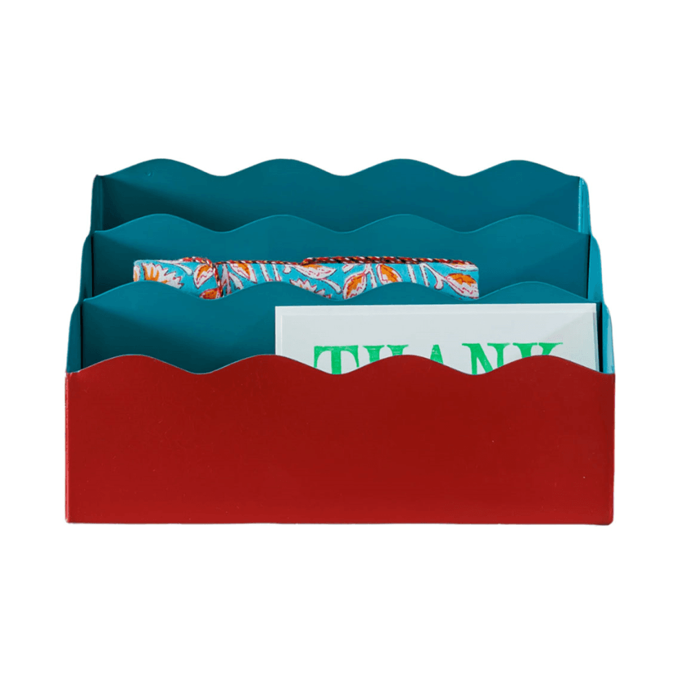 Toleware Letter Holder, Chilli Red & Teal