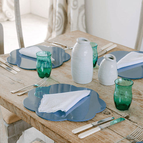 Image showing the Lacquered Scallop Set of 4 Placemats, D33cm, Denim product.