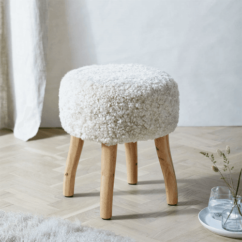 Image showing the Sheepskin Stool, H47cm x W40cm, Pearl product.