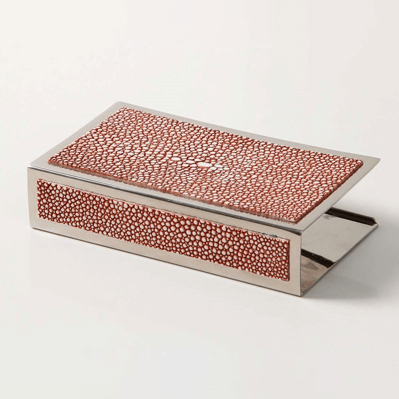 Large Match Box Holder, 13 x 7cm, Coral Shagreen