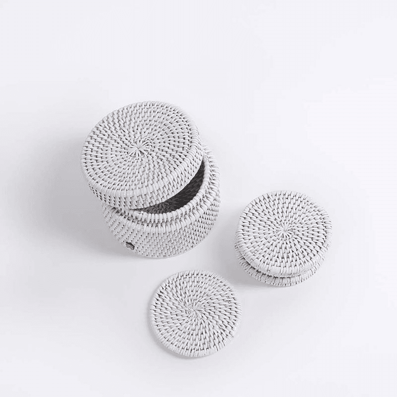 Latha Set of 6 Coasters, D8cm, White