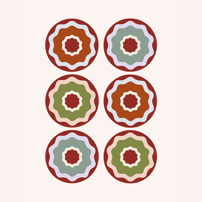Rhubarb Ripple Set of 6 Placemats, D29cm, Multi