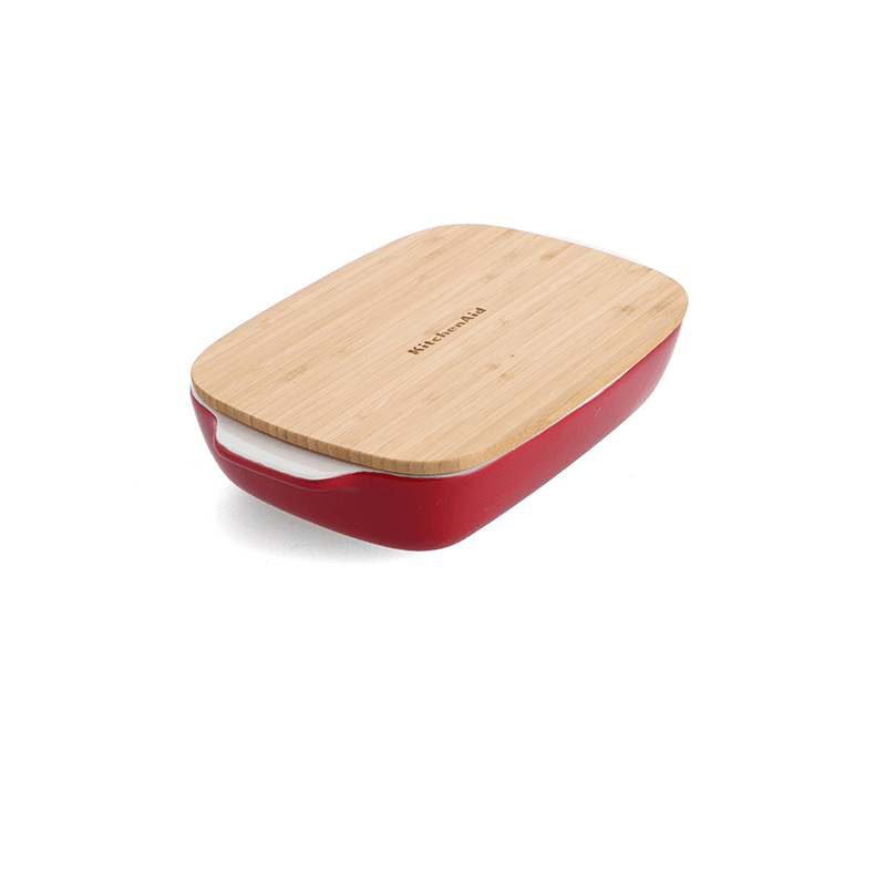 Stoneware Dish with Bamboo Lid, 26cm, Empire Red