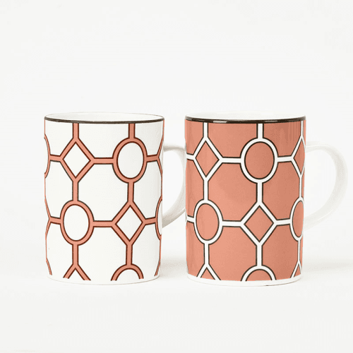 Image showing the Hex & Hoop Set of 4 Mugs, 350ml, Coral product.