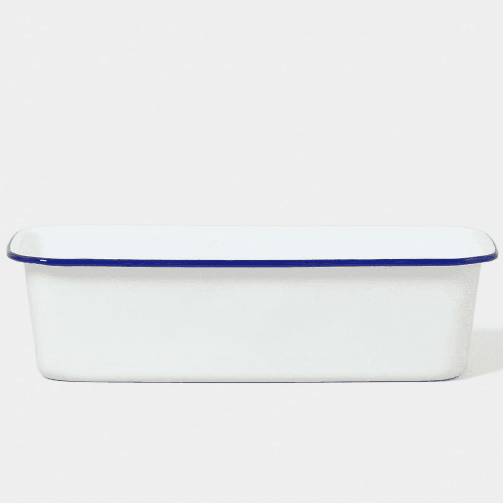 Loaf Tin, White with Blue Rim