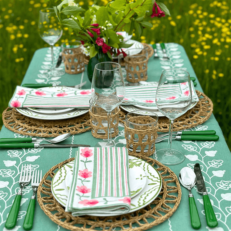 Suzani Stripe Set of  4 Napkins, 45cm, Green